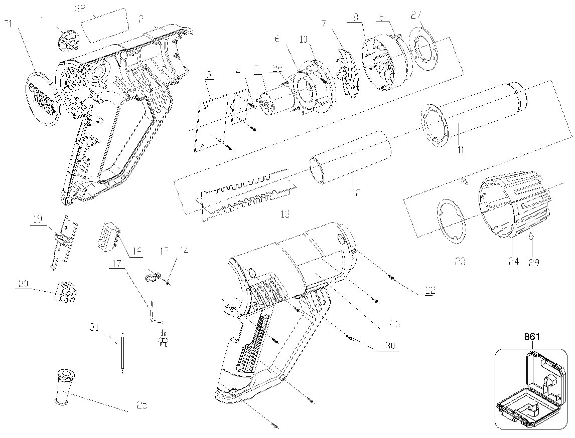 Default Diagram and Parts List for HG2000-B3 Type 1 Black and Decker Heat Gun